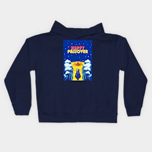 Passover Exodus from Egypt Hebrew: "Happy Passover!" Pesach Jewish Holiday poster. Moses parting the Red Sea, Israelites cross on dry ground. Poster Contemporary ART gifts idea Kids Hoodie